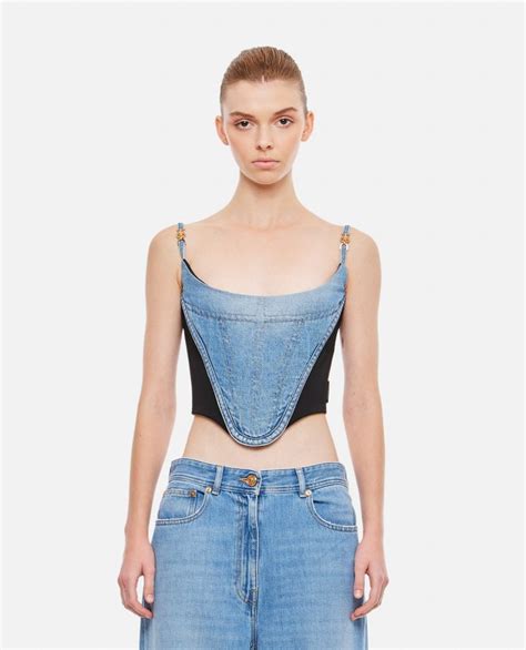 versace denim corset|versace top sale.